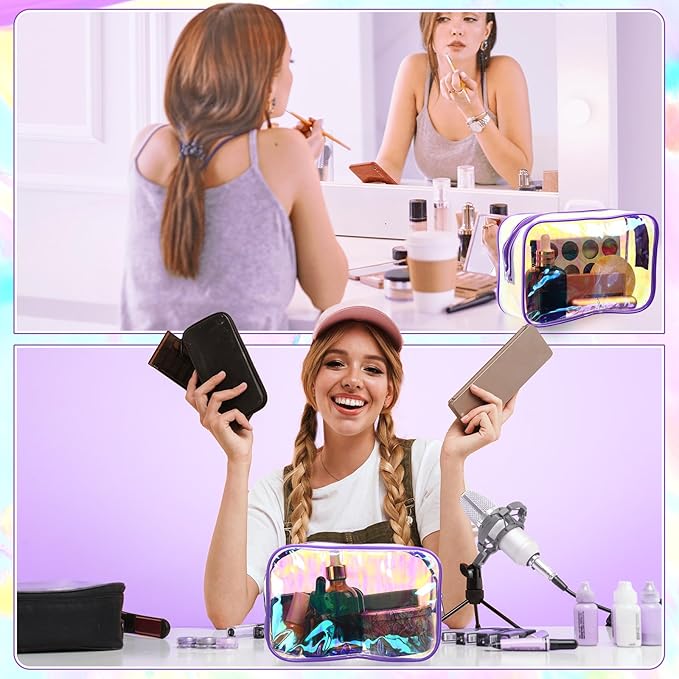 Weewooday 12 Pieces Clear Makeup Bags Cosmetic Storage Bags PVC Zipper Pouches Travel Waterproof Makeup Plastic Case for Women Organizing Toiletries Traveling Bathroom