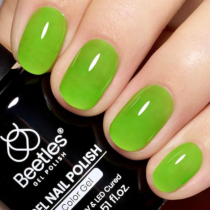 Beetles Green Gel Nail Polish, 15ML Light Green Jelly Gel Polish Soak Off UV Sheer Translucent Effect Spring Summer Gel French Nail Art Design Manicure Gift for Women