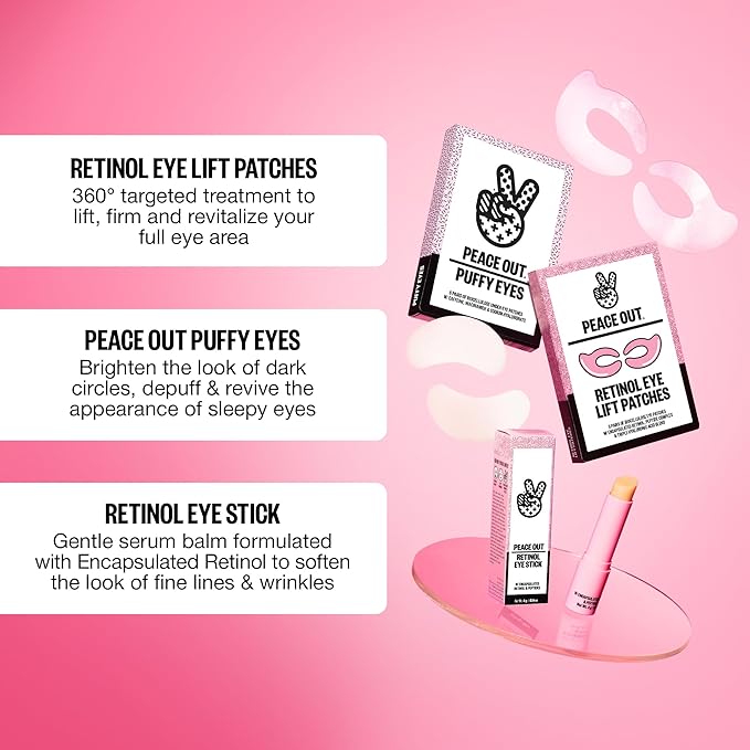 PEACE OUT Retinol Eye Lift Patches to Lift, Firm and Revitalize Tired Eyes, 360° Coverage Targets Fine Lines & Wrinkles, 5 Count