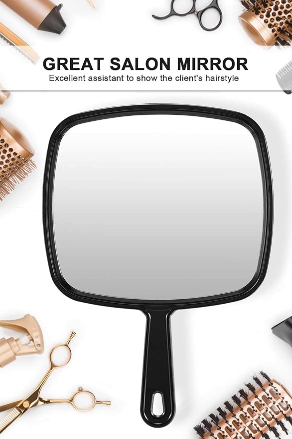 Hand Mirror, Extra Large Barber Hairdressing Handheld Mirror with Handle for Salon, Square