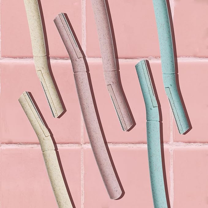 Dermaplane Razor for Women, 9 pcs Eyebrow Razors for Women face, Eyebrow Trimmer with Protective Silicone Cover, Facial Hair Removal Shaver, Wheat Straw Dermaplaning and Skin Care Tool