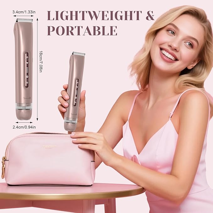 Bikini Trimmer for Women - 2025 New 2-in-1 Dual-Head Electric Shaver,Rechargeable Professional Painless Electric Razors, IPX7 Waterproof Body Hair Trimmer & Facial Hair Remover for Wet & Dry