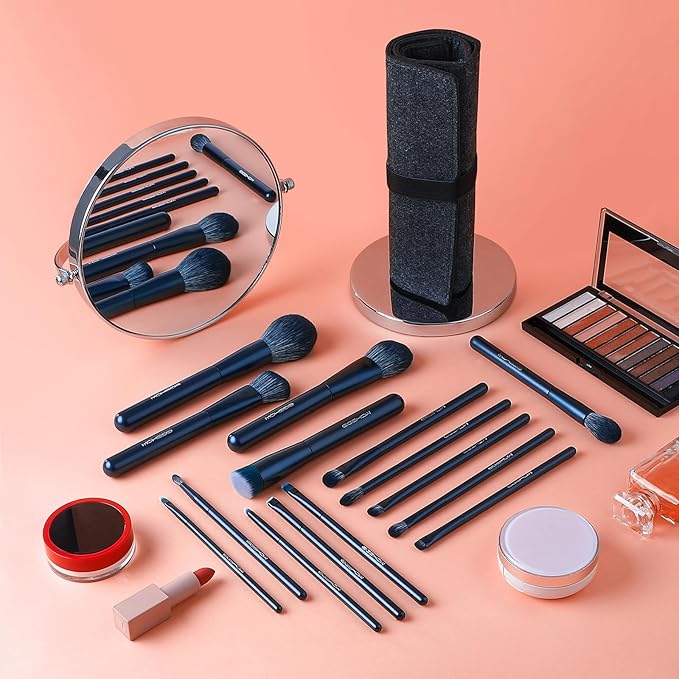 Makeup Brush Set, EIGSHOW Professional Makeup Brushes Kit Foundation Powder Concealers Eye Shadows Makeup 15 Piece for Eye Face Liquid Cream Cosmetics Brushes Kit Best Birthday Gift for Women(BLUE)