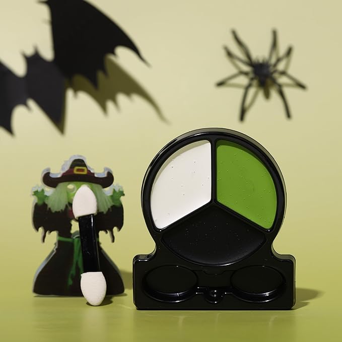 Black White Ogre Green Face Body Paint with Applicator, Oil Based Face Painting Kit for Halloween Green Monster, Frankenstein, Alien, Evil Creature Makeup, SFX Cosplay, Costume Parties, Dress Up