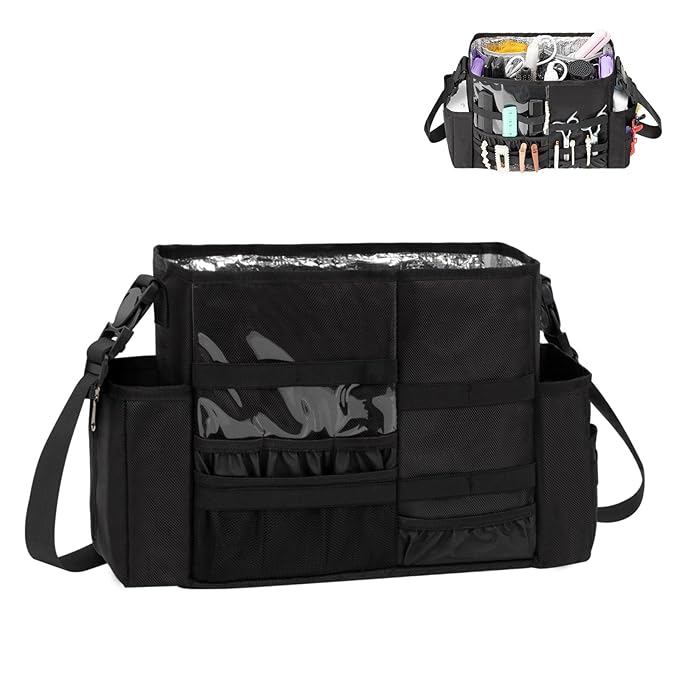 Hairdresser Bag, Professional Makeup Bag for Hairstylist, Large Capacity Hairdressing Bag with Shoulder Strap and Waist Belt, Travel Hairdressing Tools Storage Organizer with Heat Insulation Material