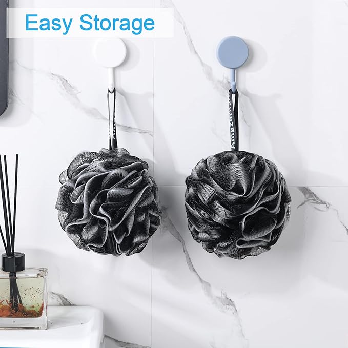 AmazerBath Loofah Sponge 75g/Piece, Loofah for Men Body Scrubber - Bath Sponge Loofa Set of 4 Black (Large)