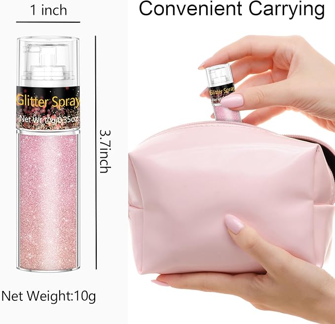 Hair and Body Glitter Spray, 1PC Sparkling Pink Glitter Dry Powder Makeup for Clothes, Festival Rave Prom Loose Sparkle Powder,Holographic Ultra Fine Resin Glitters for Crafts(Pink)
