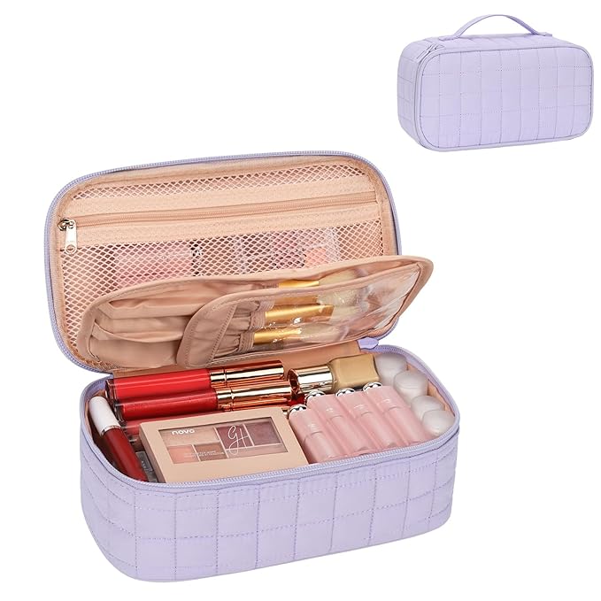 OCHEAL Small Makeup Bag,Portable Cute Travel Makeup Bag Pouch for Women Girls Makeup Brush Organizer Cosmetics Bags with Compartment-Purple