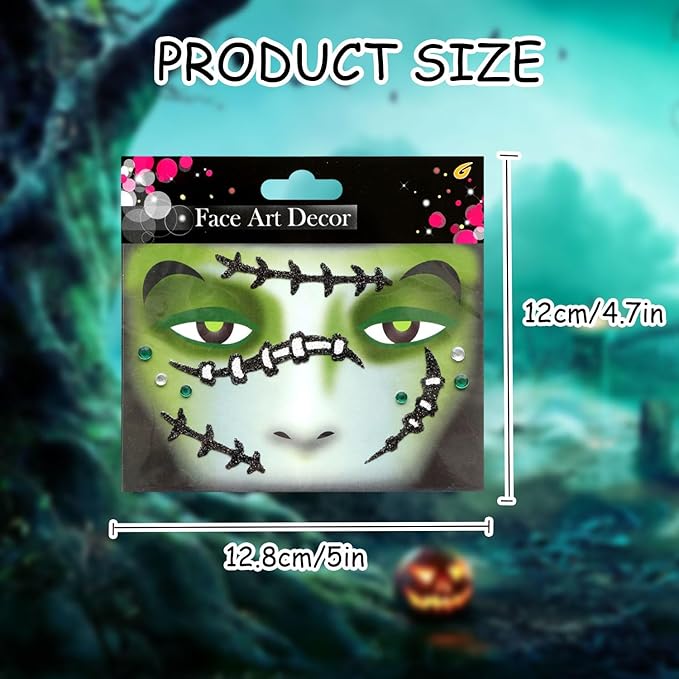 4 Pcs Halloween Face Gems Jewels, Day of the Dead Rhinestone Face Jewels Terrible Spider and Scar,Glitter Face Stickers for Women Halloween Rave Party Cosplay