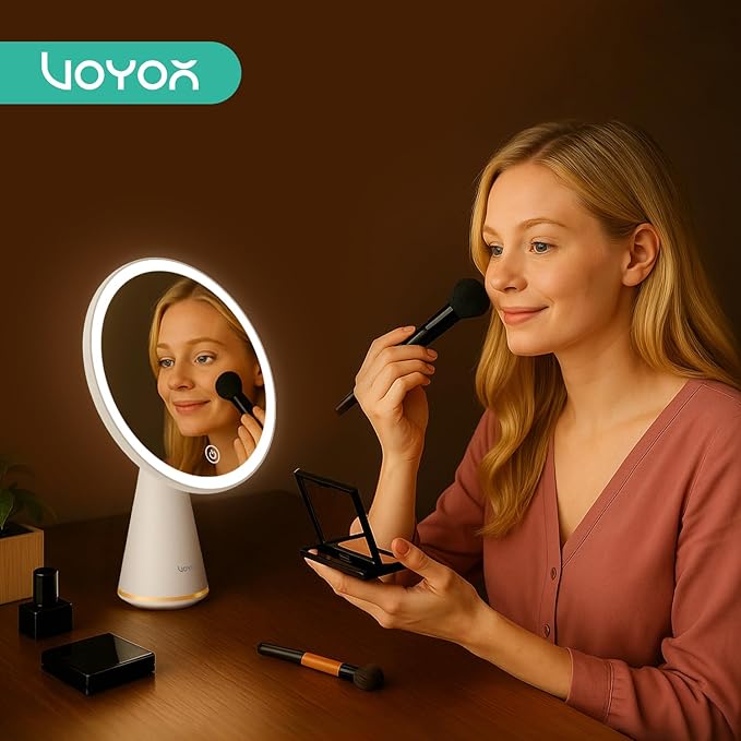 VOYOR Makeup Mirror Rechargeable Travel Vanity Mirror with Lights Removable Desk Mirror Adjustable Angle Light up Makeup Mirror 3 Levels of Adjustable Brightness Led Mirror Makeup CM110