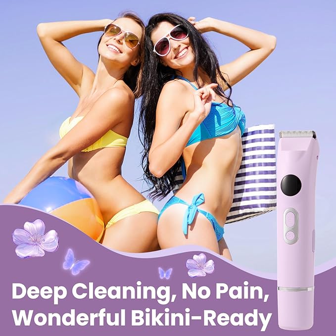Bikini Trimmer for Women, Upgraded 2-in-1 Electric Razors for Women with 2 Replaced Blades and LED Light, Wet & Dry Use Electric Shaver Support 90 Mins Runtime for Face & Body & Intimate Areas