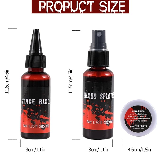 6PCS Halloween Fake Blood Makeup Kit,Washable for Scar Wound and Clothes Realistic Face Paint Wounds Costume Blood For Vampire, Zombie, Clown Cosplay Red,Stipple Sponge , Cleansing Soap and Gauze