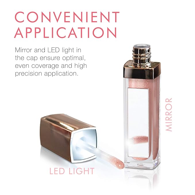 Beauty For Real Lip Gloss + Shine, Starlust - Champagne Pink Metallic - Non-Sticky Plumping & Hydrating Gloss - Light & Mirror In Cap - Contains Marine Collagen - 0.15 fl oz