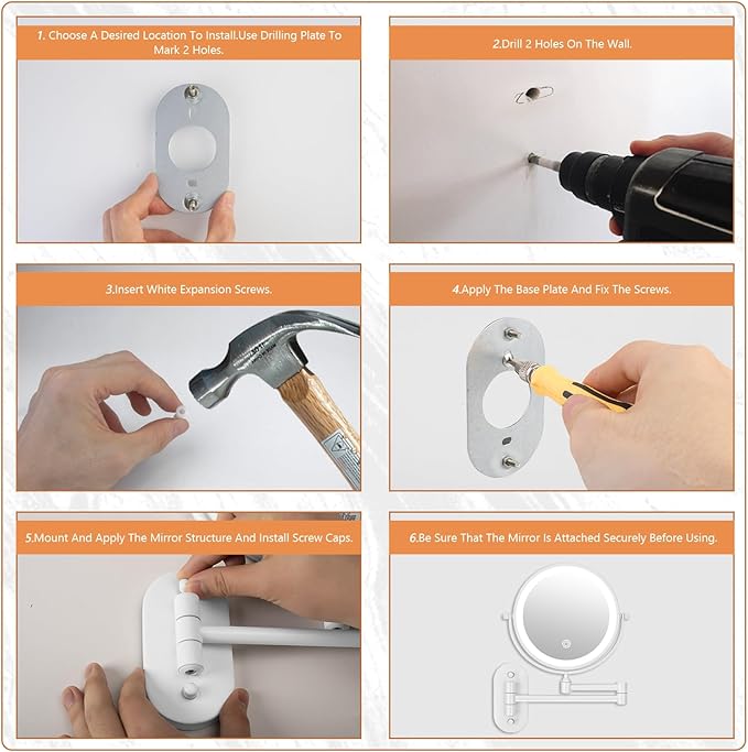 1X/20X Wall Mounted Makeup Mirror with Light, 8" Rechargeable Double-Sided Magnifying Mirror, Vanity Mirror Dimmable 3 Color Light, 360ยฐ Extension Rotation Foldable 14.5 Inch Arm for Bathroom