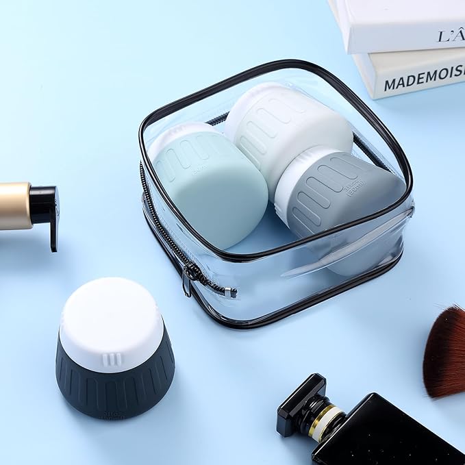 Gemice 3 oz Travel Containers for Toiletries, 4-Pack TSA Approved Travel Size Toiletries Containers for On-the-Go, Small Leak-Proof Travel Essentials Silicone Jar for Shampoo, Lotions, Cleanser