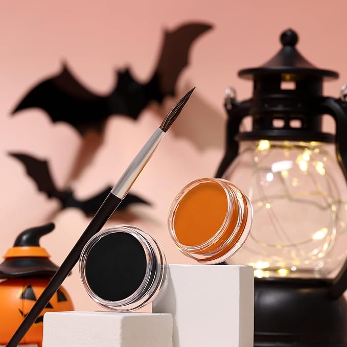Black Orange Face Paint Pumpkin Halloween Makeup Kit Character Set for Kids Adults, Safe Non-Toxic Cream Face Painting Kit for Costume Party, Dress Up Cosplay, Special Effects Make Up & Stage