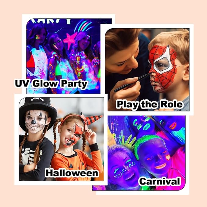 8 Color Face Painting Kits for Kids, Beesjuy Water Based Face Paint Kit, Makeup Kit Plant Ingredients Face Crayons, Painting Party for Adults&Kids (3 Neon)