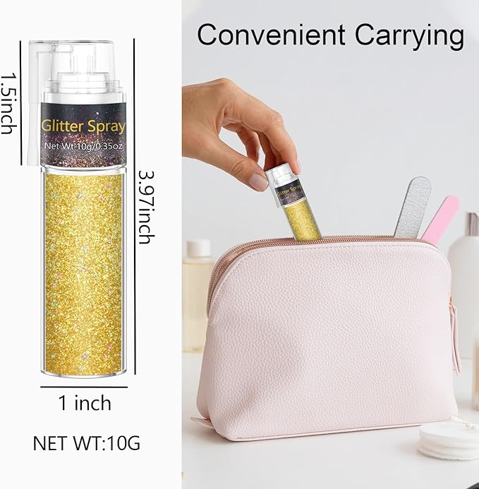 Hair and Body Glitter Spray, 1PC Hair Glitter Extra Fine Face Shimmer Powder for Clothes, Festival Loose Sparkle Powder for Rave Clothes Nail Art Easter Halloween Crafts (Sparkling Gold)
