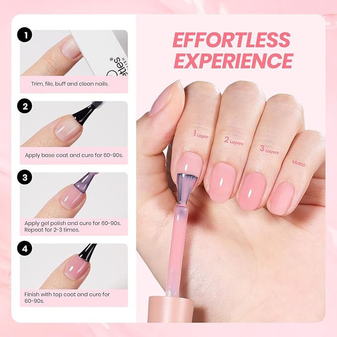 Beetles Nude Pink Gel Nail Polish - 15ml Nude Color Jelly Pink Gel Polish Sheer Translucent Effect Nail Concealer Soak Off UV LED Nail Lamp French Nail Art Gifts for Women Girls