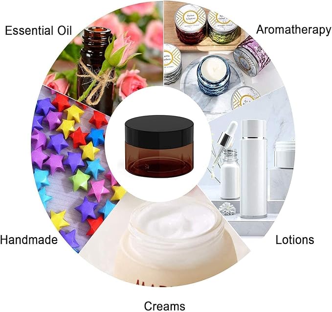 4 oz Amber Plastic Cosmetic Jars Leak Proof Container with Black Lid for Cream, Lotion, Powder, ointment, Beauty Products etc, 6 Pcs.