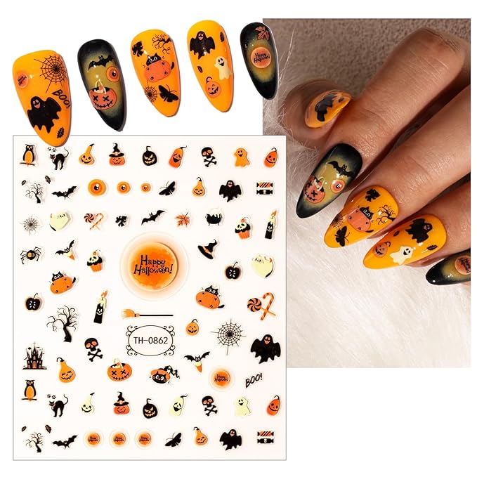 Melodysusie 5PCS Christmas Nail Art Stickers for Semi Cured Gel Nail Strips with3D Self-Adhesive Nail Decals Designs Nail Decorations DIY Manicure Supplies for Women Girls&Kids