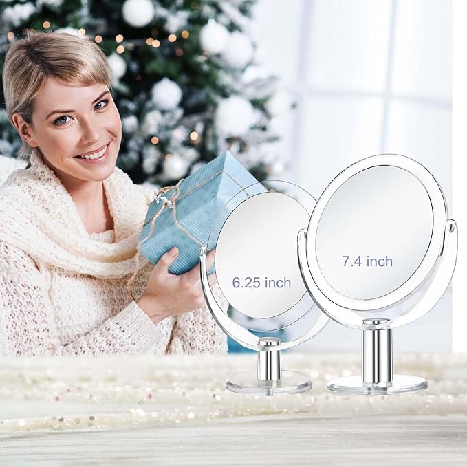 Vanity Mirror Makeup Mirror with Stand, 1X/15X Magnification Double Sided 360 Degree Swivel Magnifying Mirror, 7.4 Inch