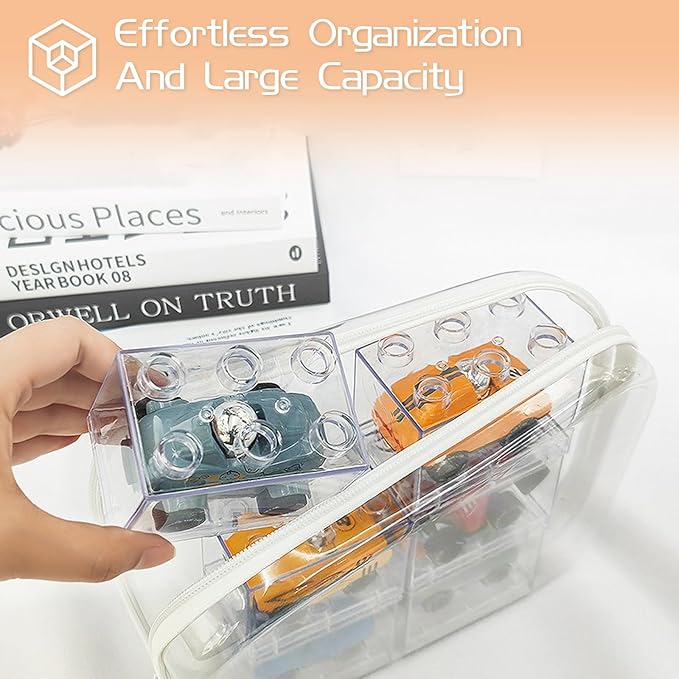 6 Pcs Clear Hard Zipper Case Hard-Sided Premium Storage Case Plastic Clear Hard Shell Zipper Pouch Portable Travel Organizer Box for Travel Building Blocks Puzzles Cosmetics Makeup Supplies (White)