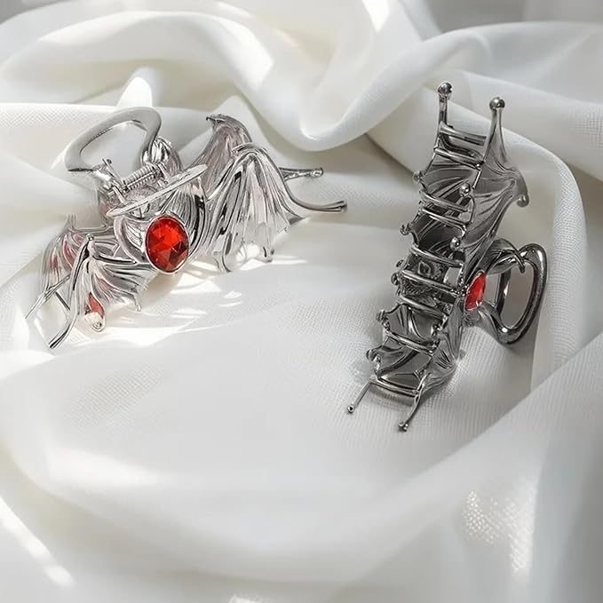 2 Pcs Halloween Hair Clips for Women, Horror Bat Hair Claw Clips, Black & Silver Metal Claw Clips with Bat Wings Design, Cosplay Party Hair Claw, Halloween Hair Accessories for Thick and Thin Hair