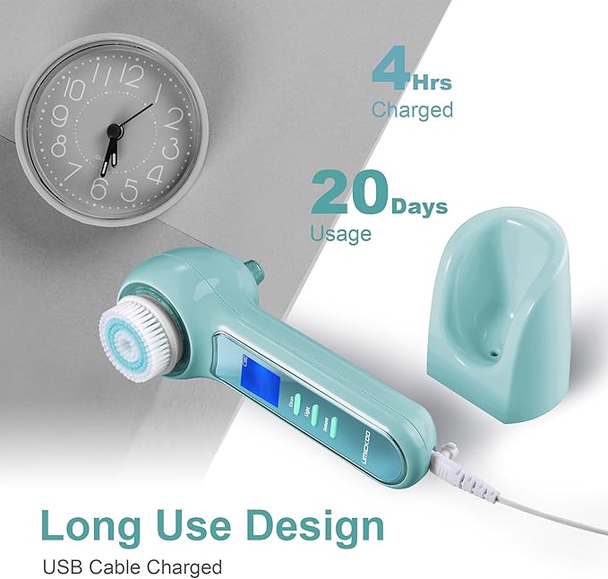 Face Scrubber Exfoliator,Facial Cleansing Brush Waterproof with LCD Screen,Blackhead Remover Vacuum with 5 Brush Heads,Face Spin Brush for Exfoliating, Massaging and Deep Pore Cleansing