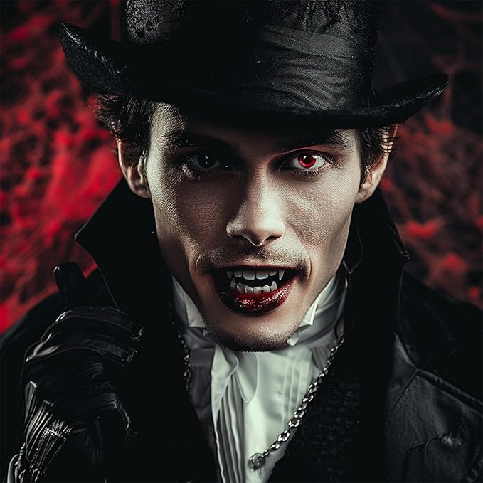 Fake Blood + Vampire Teeth Halloween Makeup Set, 1 OZ Washable Bright Fake Blood, Halloween White Teeth Fangs Teeth for Halloween Cosplay Party Favors