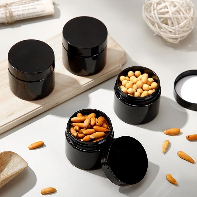 Patelai 4 Pieces Round Wide-mouth Leak Proof Plastic Container Jars with Lids for Travel Storage Makeup Beauty Products Face Creams Oils Salves Ointments DIY Making(2 Ounce,Pure Black)