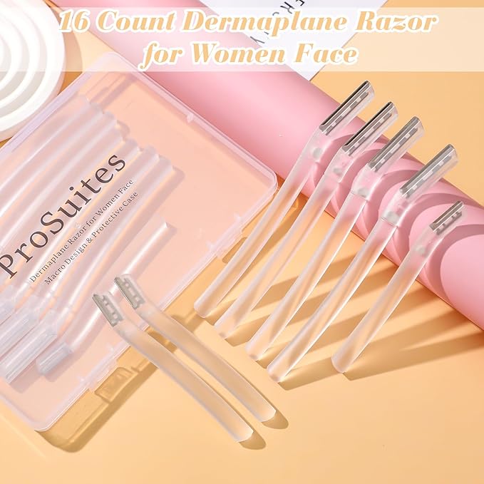 16 Count Dermaplane Razor for Women Face, Professional Facial & Eyebrow Hair Remover, Gentle Skin Exfoliation with Precision Blades,Transparent