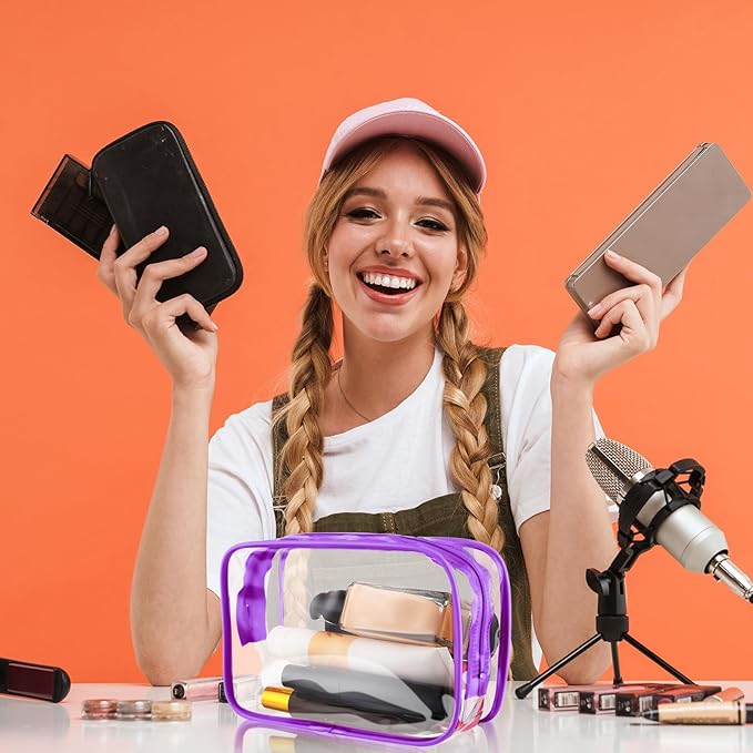 Weewooday 12 Pieces Clear Makeup Bags Cosmetic Storage Bags PVC Zipper Pouches Travel Waterproof Makeup Plastic Case for Women Organizing Toiletries Traveling Bathroom(Medium,Purple)