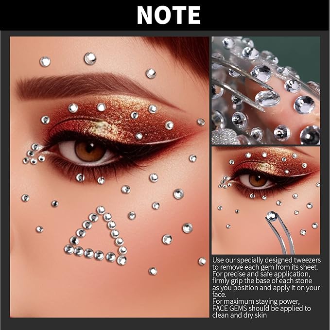 Teenitor Face Gems Self Adhesive Face Gems and Pearls for Makeup, Festival Jewels, Hair Gems, Rhinestone Stickers for Face, Eye, Makeup, Body