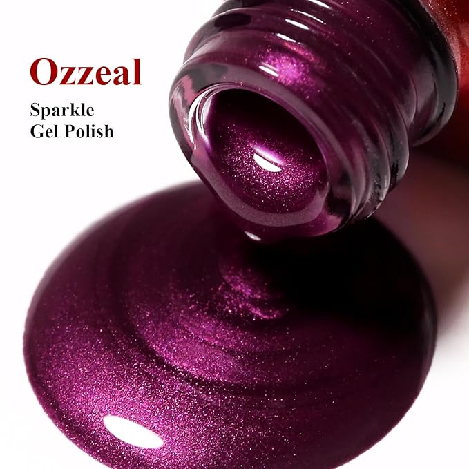 Pearl Wine Purple Glitter Gel Nail Polish - Sparkle Shimmer Fall Winter Soak Off LED UV Gel Nail Polish for Art DIY Manicure 15ML