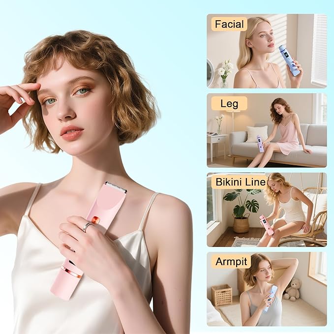 Bikini Trimmer for Women, 2 in 1 Electric Razors for Women Pubic Hair, IPX7 Waterproof Dual Head Bikini Shaver with LED Display, Rechargeable Electric Trimmer (Blue)