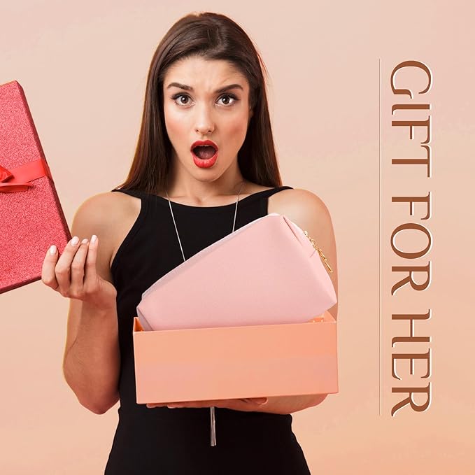 Sanwuta 9 Pcs Makeup Bags Bulk PU Double Zippers Cosmetic Bag Makeup Toiletry Pouch Portable Travel Organizers Case for Women Bachelorette Party End of The Year Bridesmaid Gift(Pink Brown Series)