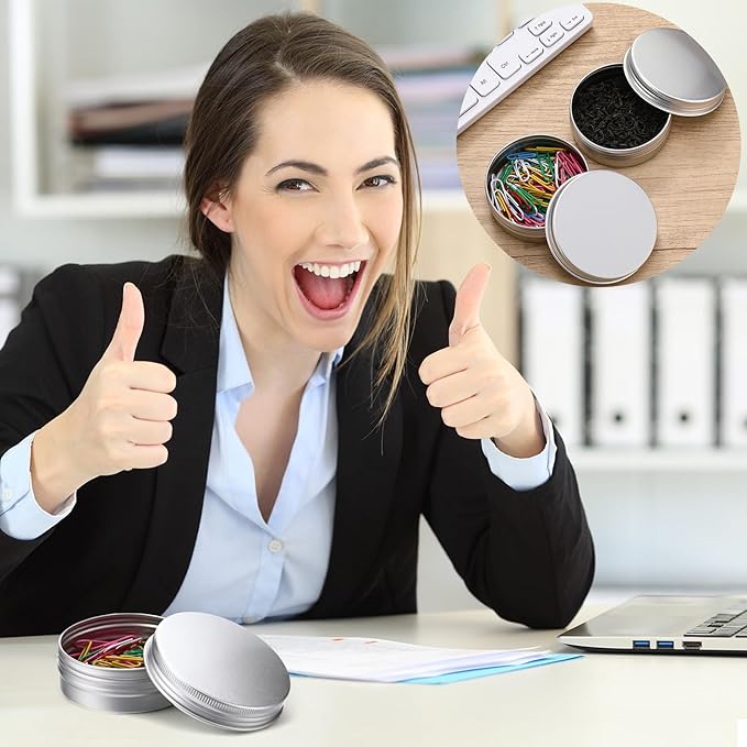 Therwen 96 Pcs Aluminum Tin Jars Containers Metal Leak Proof Cosmetic Tin Jars Containers Round Screw Lids Lip Balm Can Empty Refillable Cosmetic DIY Storage (1 x 2.7 Inch,Silver)