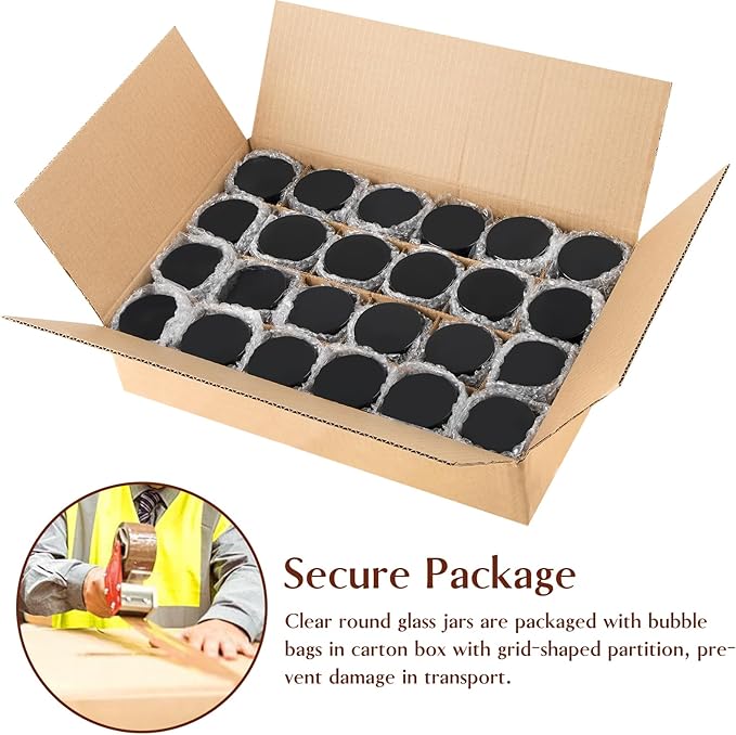 TUZAZO 4 Oz Thick Amber Round Glass Jars with Inner Lids and Black Lids, 24 Pack Small Empty Candle Making Jars/Cosmetic Containers for Lotions, Creams, Body Butters, Essential oil Beauty Products