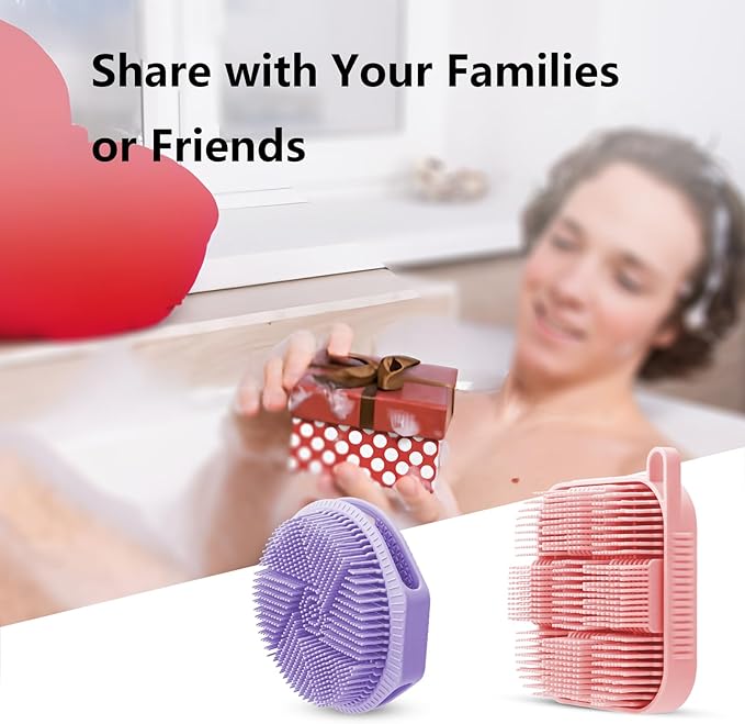 Silicone Shower Scrubber Women Men 2 Pack Exfoliating Body Scrubber Exfoliator Scalp Non-Slip Hollow Hand Glove Loofah Alternative Deep Clean Wash Dual-Sided Durable Scrub Bath Essentials Purple Pink