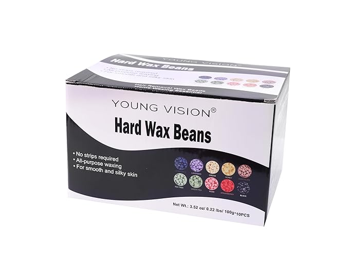 YOUNG VISION Hard Wax Beads for Hair Removal, 2.2lbs 1000g Refill Waxing Beads for Sensitive Skin Women, Face, Brazilian, Bikini, Body, Soft and Painless Waxing Beans, 10 Packs, Multi Color