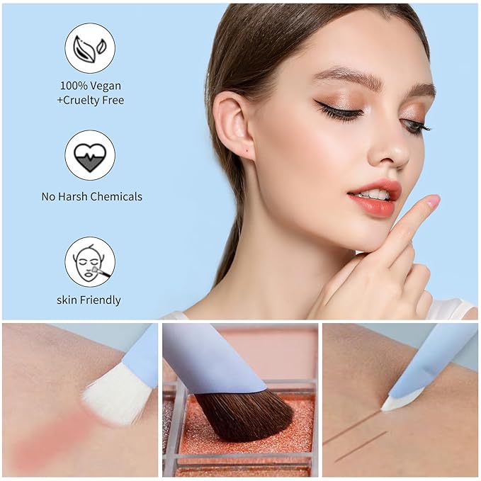 MSQ Make Up Brushes 10Pcs Powder Brushes Contour Brush Synthetic Natural Hair Makeup Brush Set with Bag for Blending Highlighting Eyeshadow Eyeliner