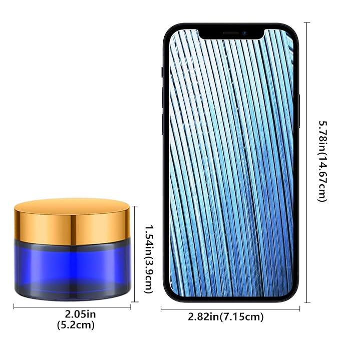 1 Oz Blue Round Glass Jars with Inner Liners and Gold Lids(24PCS) Empty Cream Containers Refillable Cosmetic Vials for Cosmetics, Lotions, Ointment, Body Scrubs & Balms