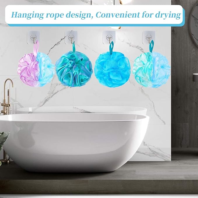 Bath Loofah Shower Sponge Body Back Scrubber Soft Mesh Shower Puffs Exfoliating Loofa for Women & Men Bath Accessories Cleaning Tool (4Pcs 75G, Extra Large)