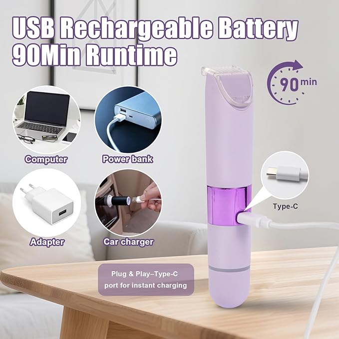 Bikini Trimmer for Women, Electric Razor and Dual Head Shaver for Women, 2-in-1 Waterproof Painless Trimmer & Shaver for Bikini Area, Face, Legs and Body, Sensitive Skin Safe