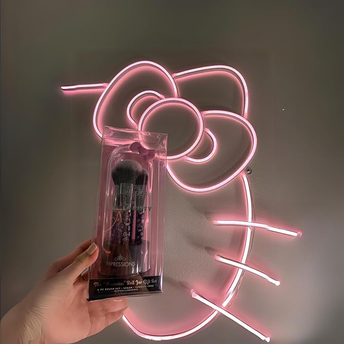 Impressions Vanity Hello Kitty The Favorites 6 PCs Makeup Brush Set, Hello Kitty Signature Bow Super Soft Brushes for Foundation, Face Powder, Blending, Eye shadow, and Liner Application (Black)