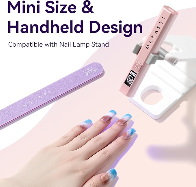 Makartt Handheld UV Light for Gel Nails - Portable Mini UV LED Nail Lamp Lumière Nail Dryer Fast Drying for Curing Nail Art Polish Rechargeable USB Nail Light with LCD 2 Timer for DIY Salon (Pink)