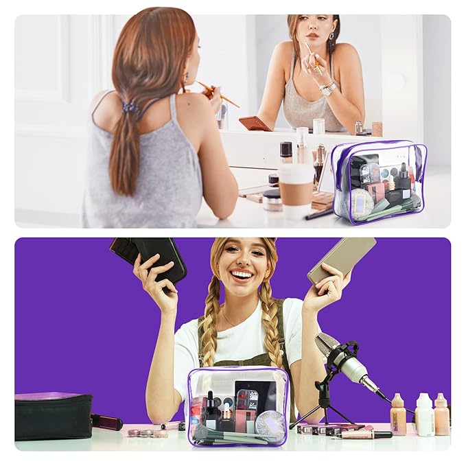 Weewooday 12 Pieces Clear Makeup Bags Cosmetic Storage Bags PVC Zipper Pouches Travel Waterproof Makeup Plastic Case for Women Organizing Toiletries Traveling Bathroom(Large,Purple)