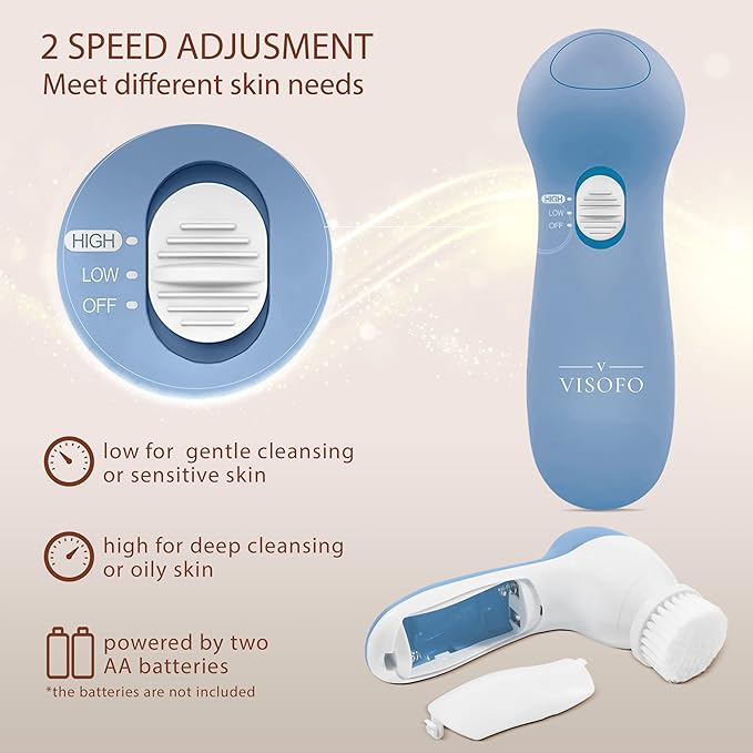 Face Scrubber | Facial Cleansing Brush Exfoliator Skin Care Products Beauty Products Powered Electric Wash Exfoliating Spin Cleanser Cleaning Scrub Including 7 Heads (Topaz)