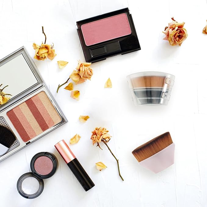 BEAHOT 4 Pack Foundation Makeup Brush - Flat Top Travel Kabuki Brushs Momma Brush for Blending Liquid, Cream or Flawless Powder Cosmetics with Protective Case, Easy to Carry